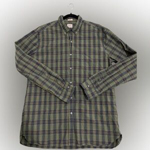 J. Crew Slim Olive and Navy Plaid Men's Shirt Sz XL